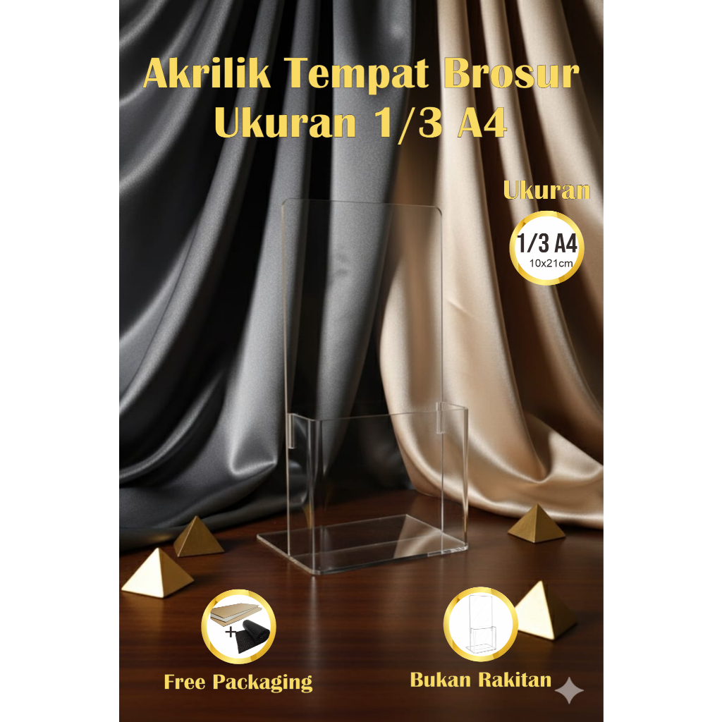 Tempat Brosur Akrilik Ukuran 1/3 A4 / Standing Display ukuran 10x21 cm / Acrylic Brosur Holder / Dis