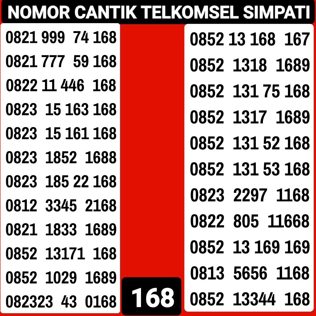 Nomor Cantik Simpati 168 ilufa Hoki 168