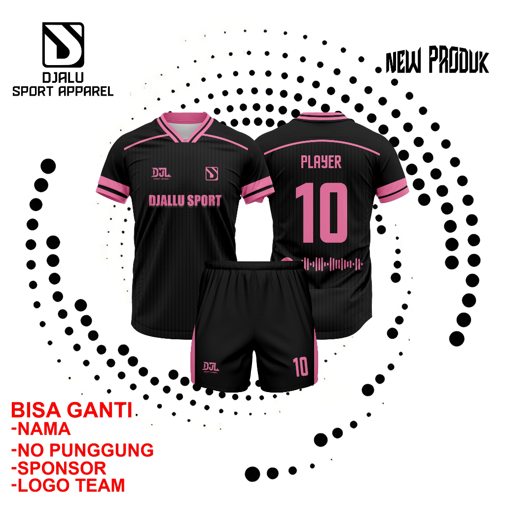 Jersey Custom Bola Volly Futsal Sepak bola HITAM PINK Full Printing