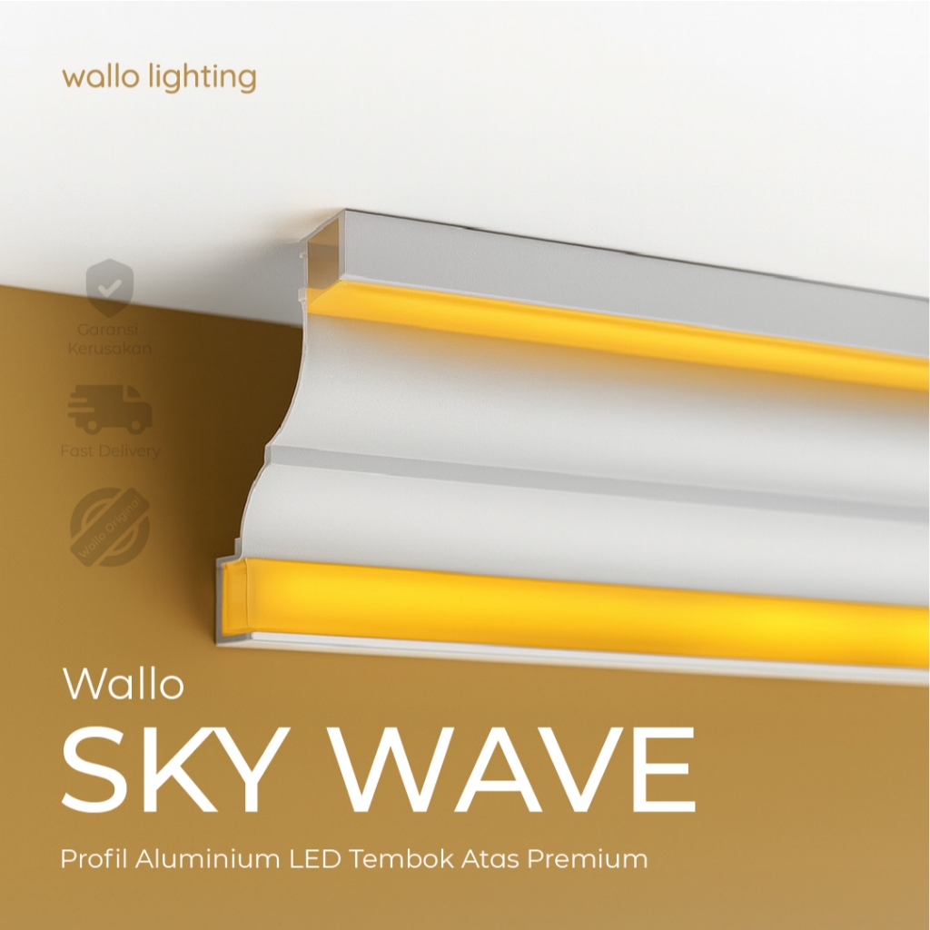 Wallo Sky Wave, Profil Lampu LED Dinding Atas Room Lighting, Pengganti Lampu Plafon & Lis Gypsum, Pe