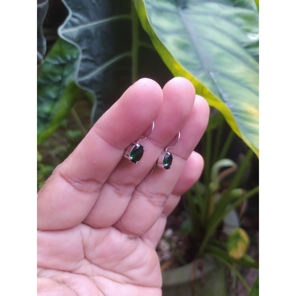 anting emerald natural stone perak 925