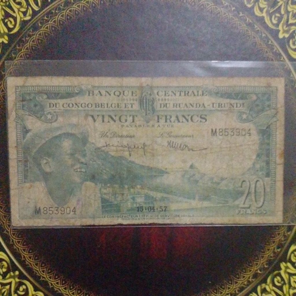 Uang Congo Belgia Ruanda Urundi 20 Franc 1957 fine langka