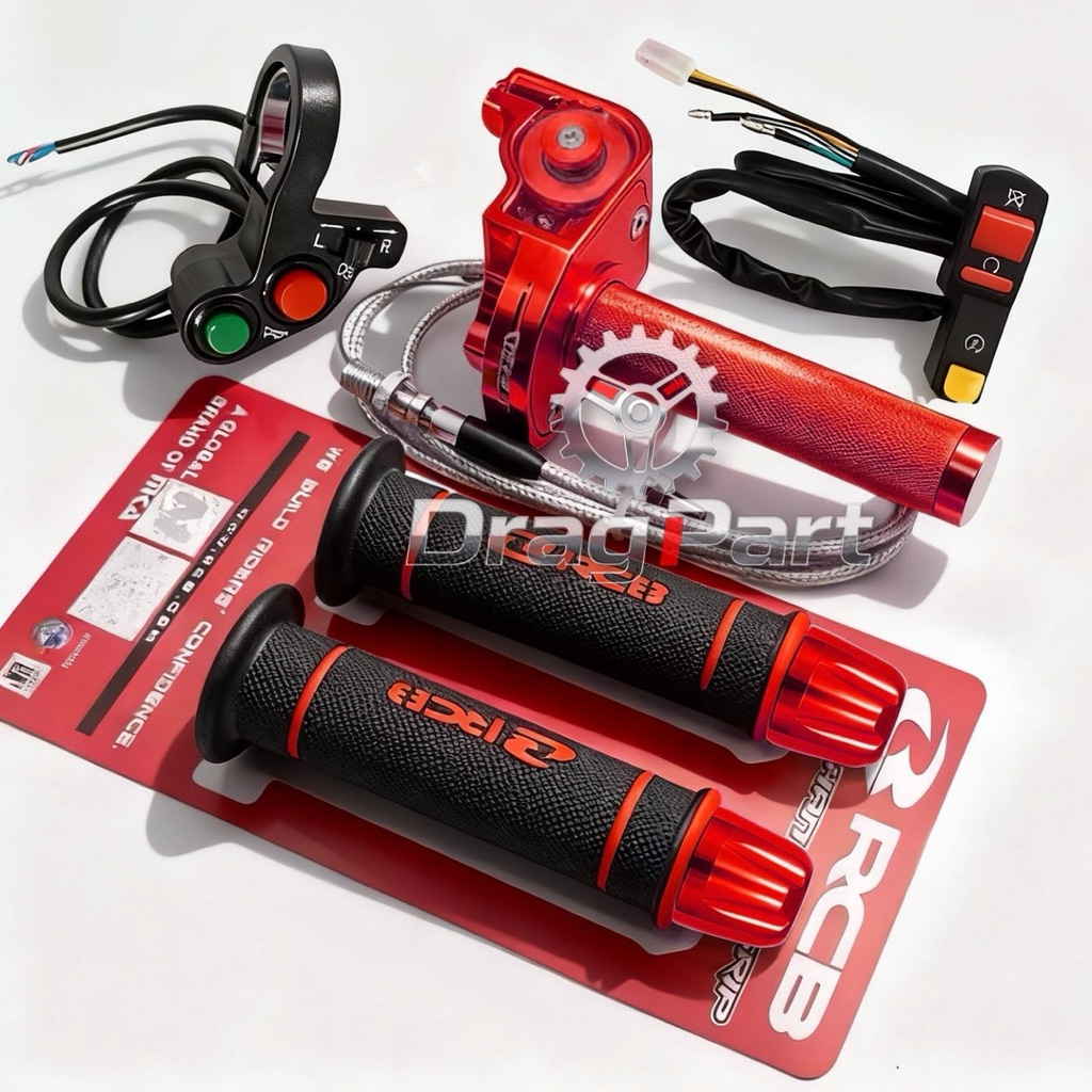 Gas Spontan Acerbis V2 + Handgrip Rcb HG55 + Jalu Stang Cnc + 2 Saklar Kanan & Kiri Universal Motor 