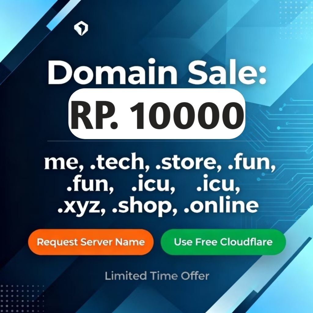 Domain Murah Full Control 1 tahun Murah  (.me, .tech, .store, .shop, .online, .xyz, .fun, .icu)