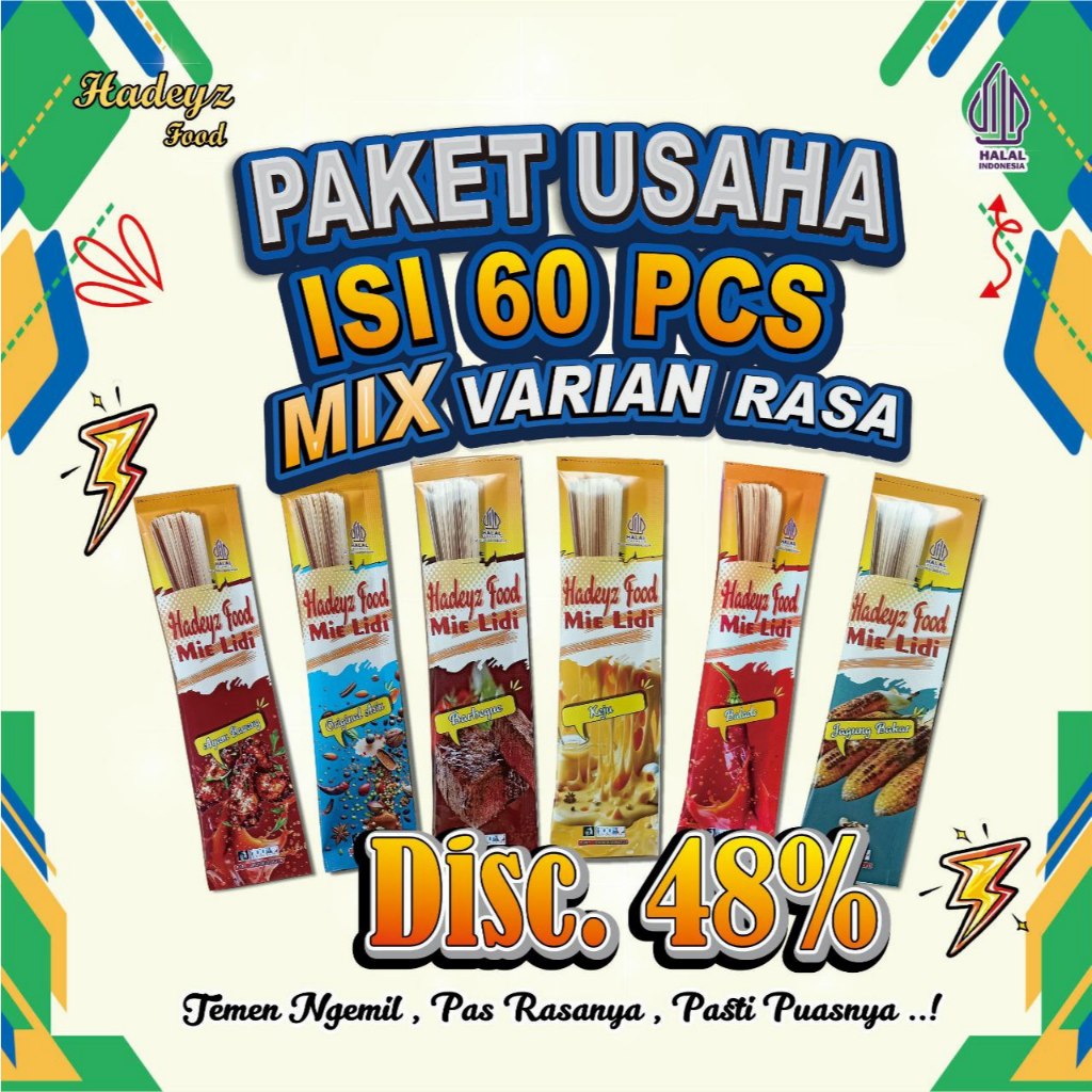 Paket Usaha Mie Lidi Kekinian Isi 60 Pcs Mix Rasa- Camilan viral, makan Ringan Viral
