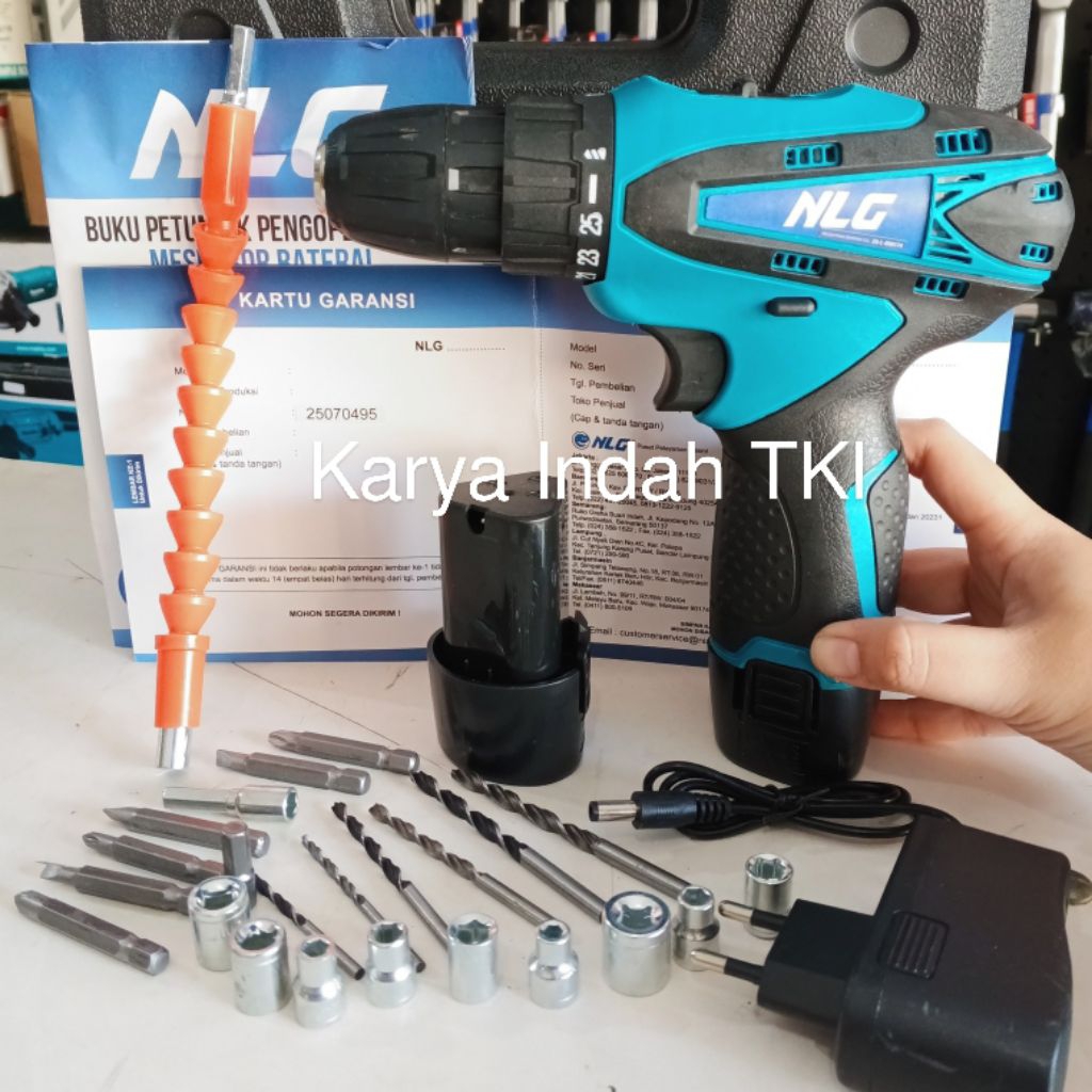 NLG 12VS Bor Baterai Baja Kayu 10mm 12VOLT Cordless Drill Set NLG12VS