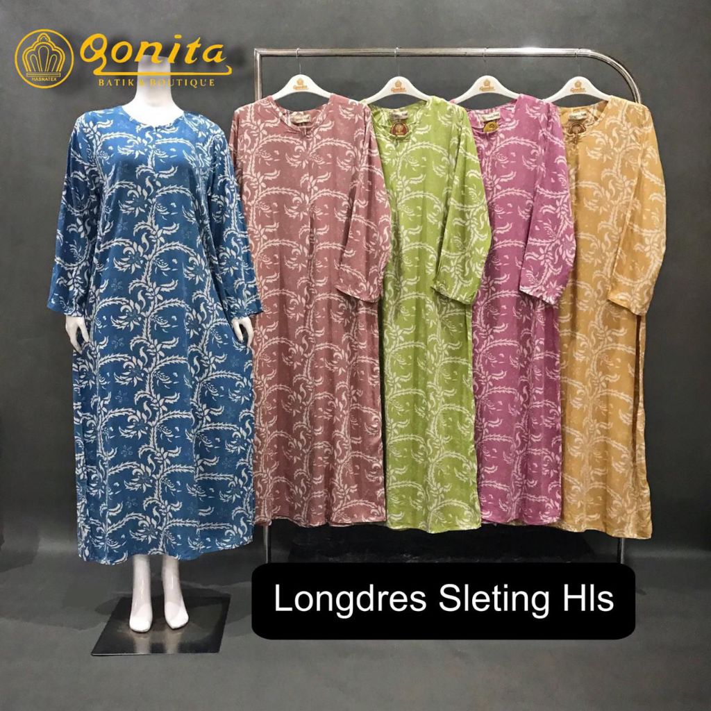 {Ld 100 Cm} Daster Qonita Batik ll Longdres Sleting Hls Adem dan Nyaman