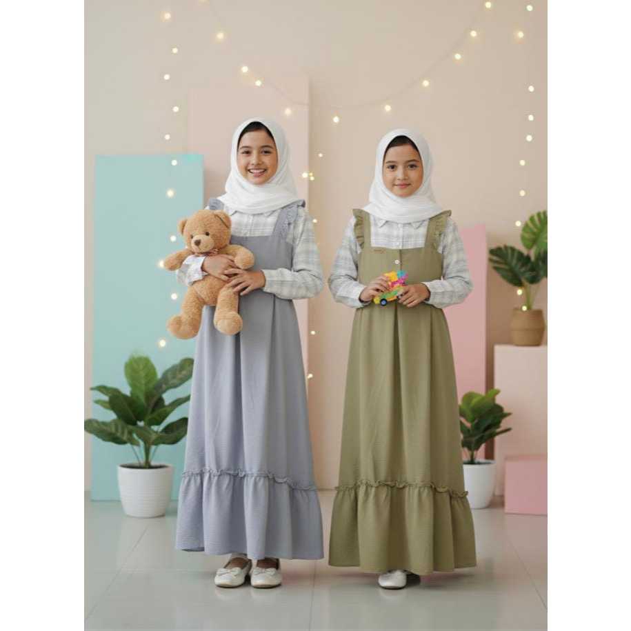 GAMIS ANAK TANGGUNG NABILAH KIDS/COD/GAMIS POLOS ANAK 5 TAHUN - 12TAHUN/GAMIS ANAK CRINKLE KOTAK-KOT