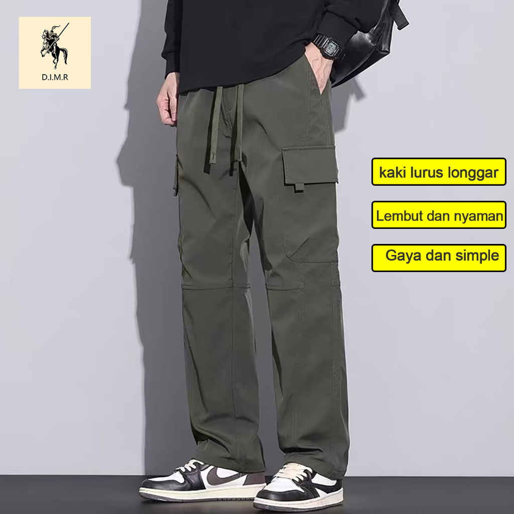 D.I.M.R Celana kargo lurus Amerika berwarna hijau tentara