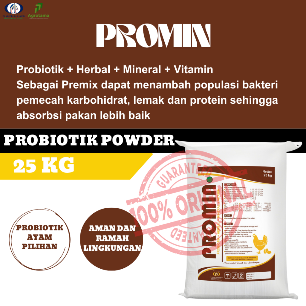 Promin 25 Kg meningkatkan produksi telur warna kuning telur lebih kuning dan cangkang lebih kuat ser