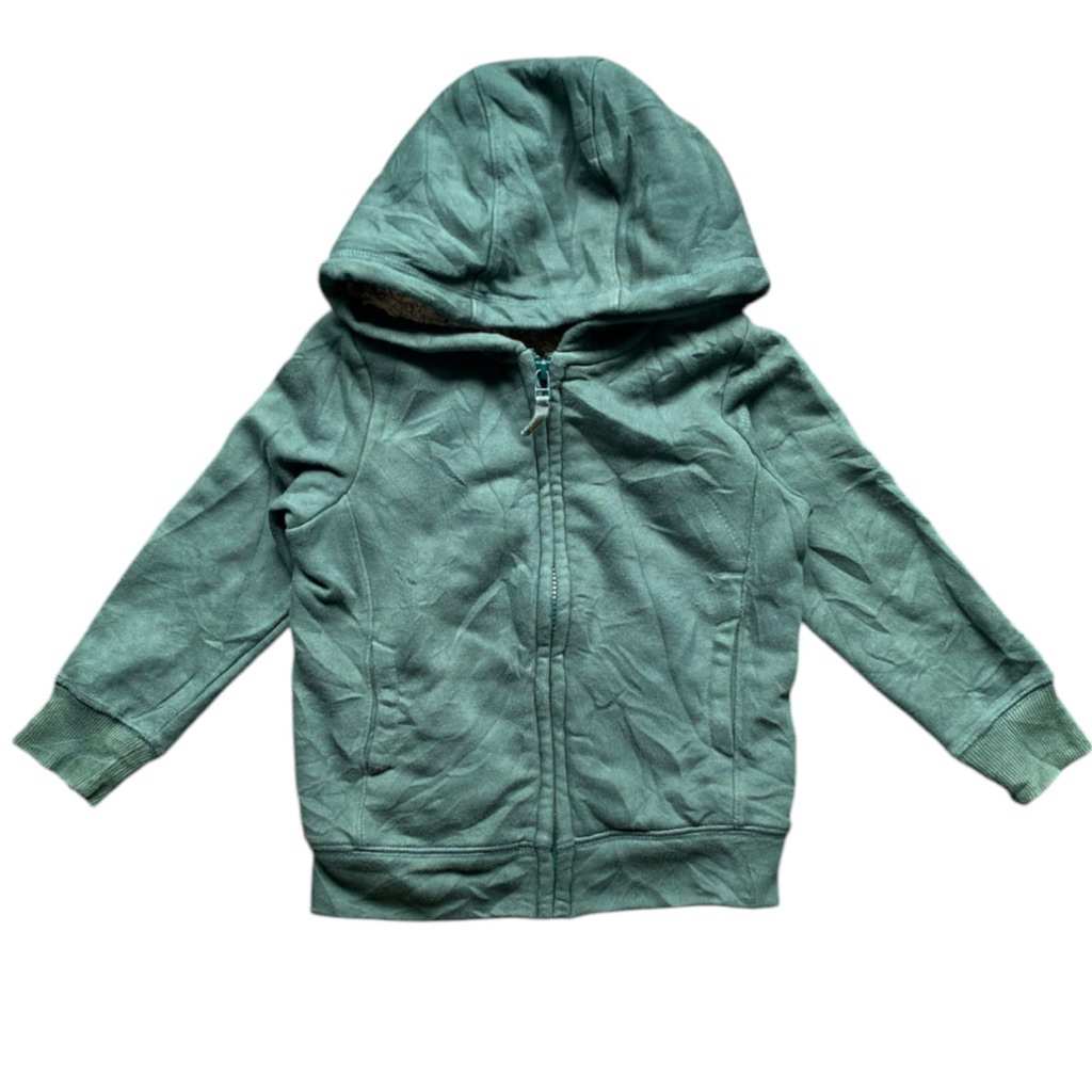Jaket Hoodie Anak Sherpa Uniqlo 3-4Tahun Hijau Botol LD76 P41
