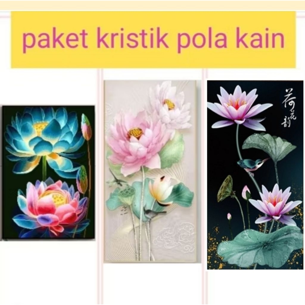 DIY Paket kristik bunga lotus pink teratai pola kain 11ct cross stitch kit sulaman silang jahit craf