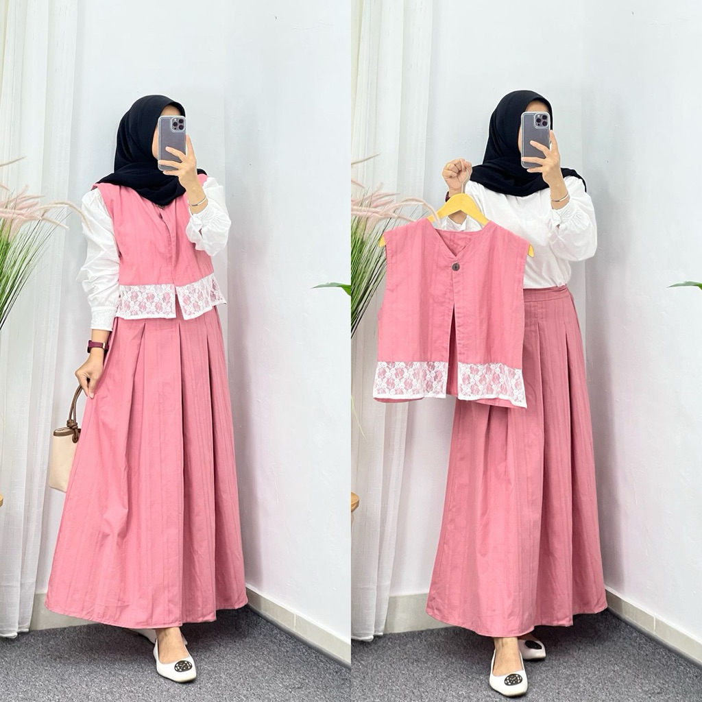 Set 3in1 Jelita / Baju Set Rompi Set Rok Katun Doby / COD
