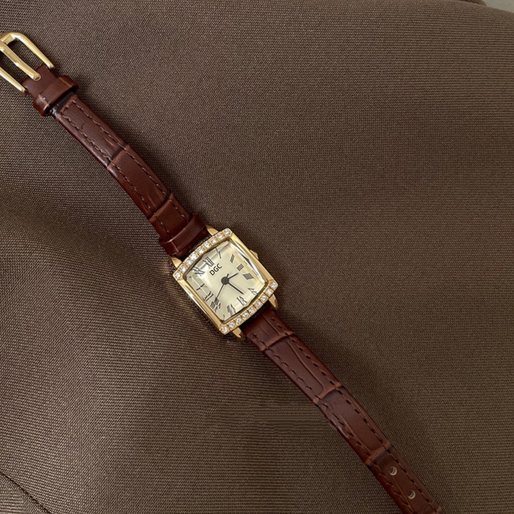 HOT SALE JW574 Jam Tangan Wanita Kecil Dial Persegi Romawi Fashion Casual Jam Tangan Retro Berlian