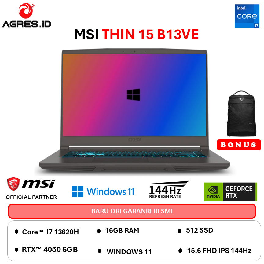 MSI THIN 15 I7 13620H RTX4050 6GB - RAM 16GB 512GB W11 15.6FHD 144HZ -B13VE.2406