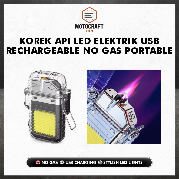 Korek Api LED Elektrik USB Rechargeable Tanpa Gas Tahan Angin Portable LED Terang