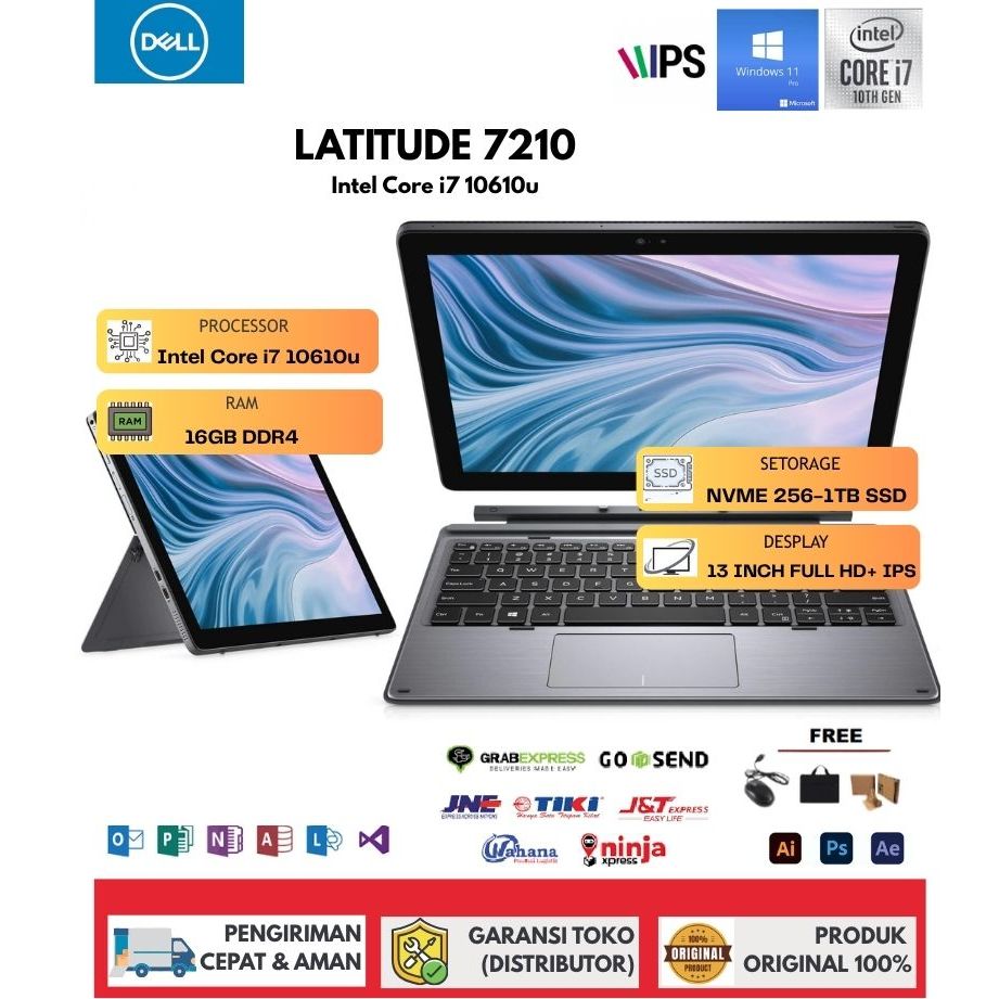 Laptop 2in1 Tablet Dell Latitude 7210 Intel Core i7 10610u RAM 16GB/SSD 1TB TOUCHSCREEN