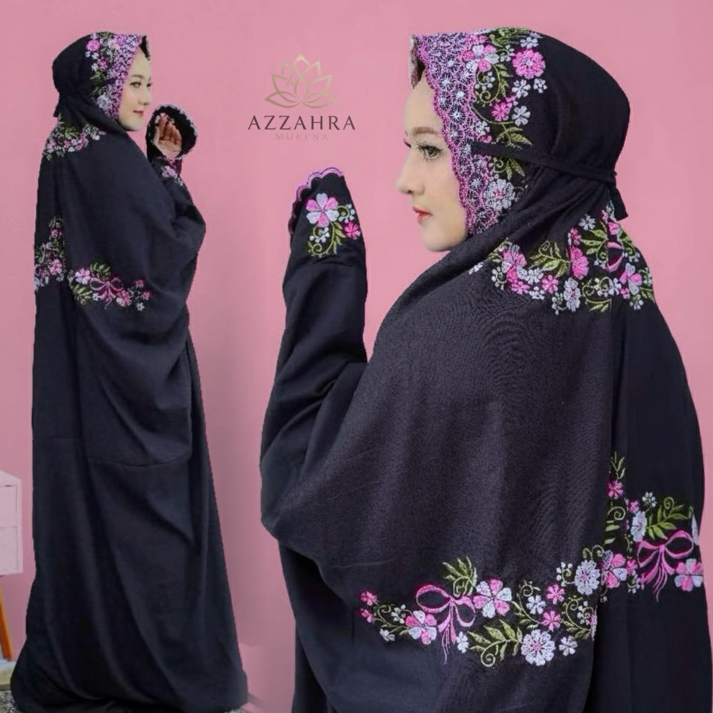 MUKENA TERUSAN PREMIUM BORDIR GOLD Mewah | Katun Polino Hitam sutra Look | MUKENAH LAJURAN Santri De