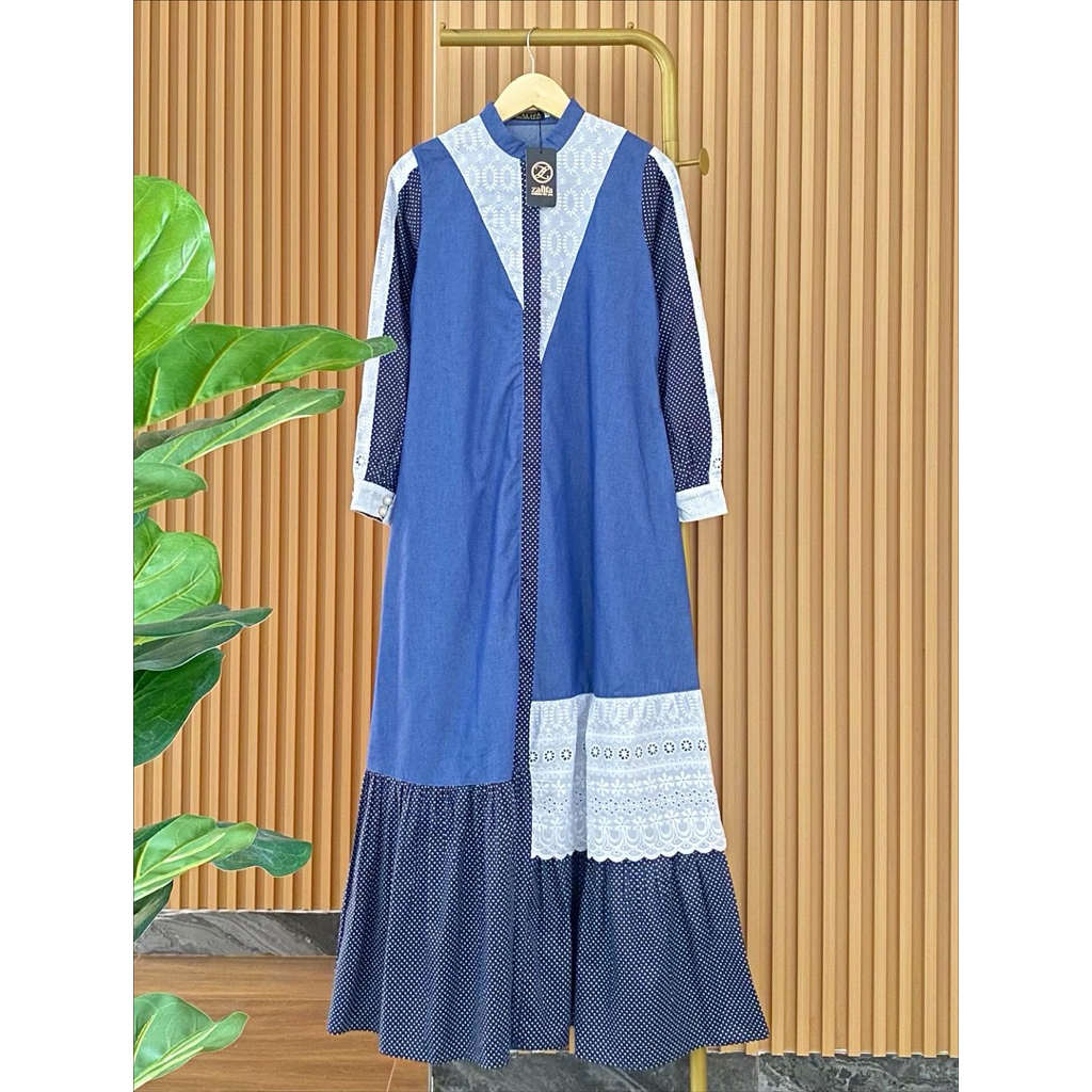 Raisha Dress/drees zalifa/denim/terbaru