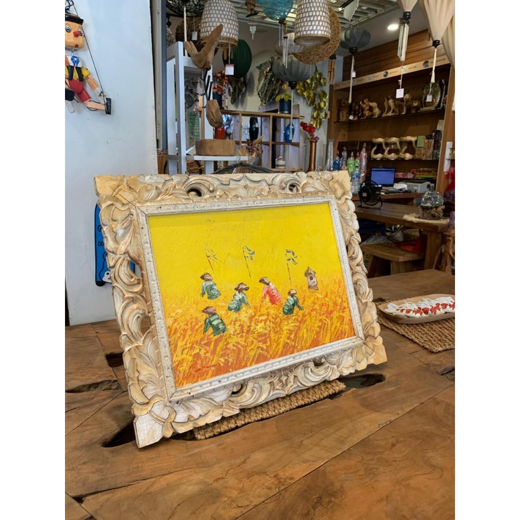 Lukisan 3 pcs+Bingkai ukuran 44x54cm(Lukisan panen raya,bunga mawar dan bunga matahari)