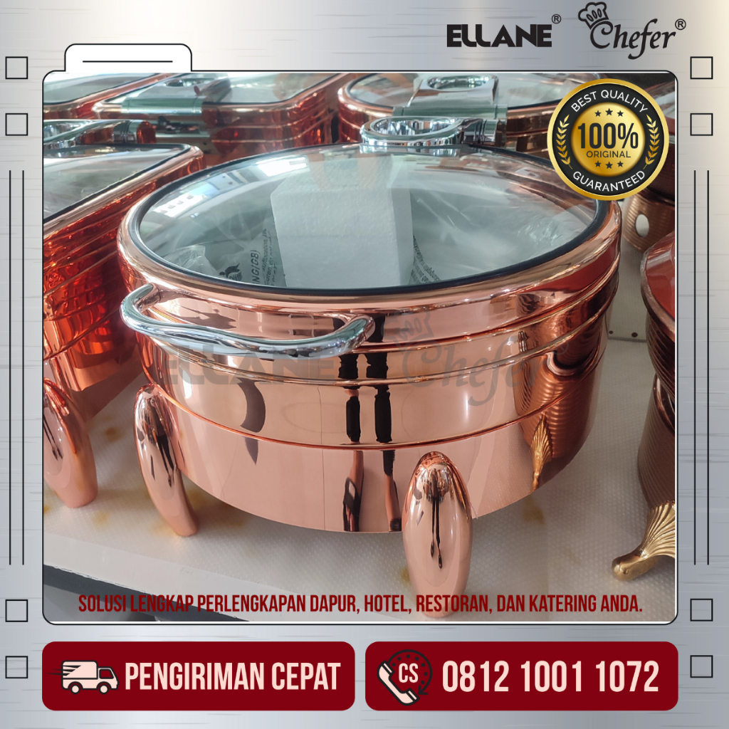 CHAFING DISH PEMANAS MAKANAN  BULAT ROSE GOLD