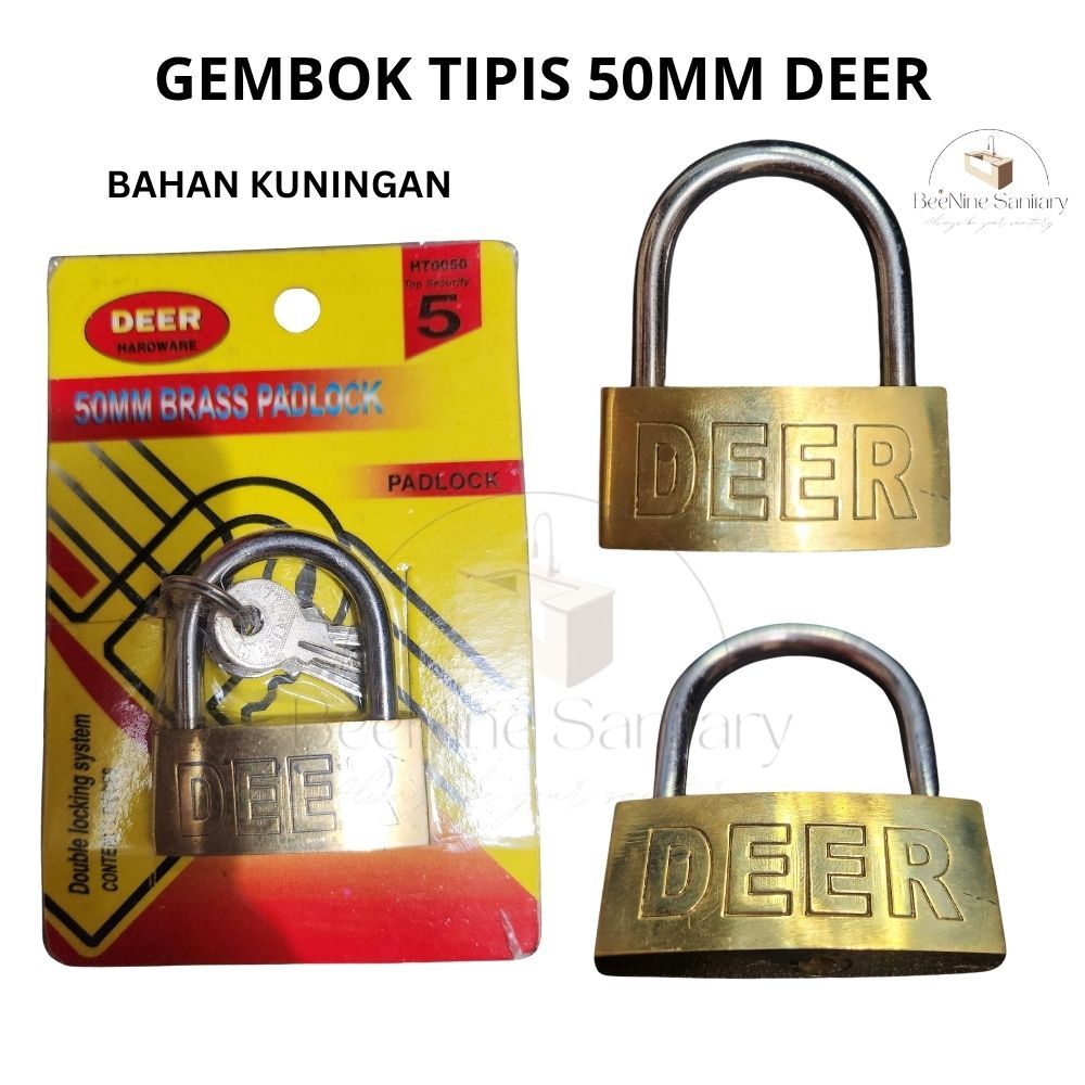 DEER Gembok TIPIS PENDEK Kuningan 50MM DEER/ Gembok peer Tertipis 3 anak kunci/ Gembok BRASS QUALITY