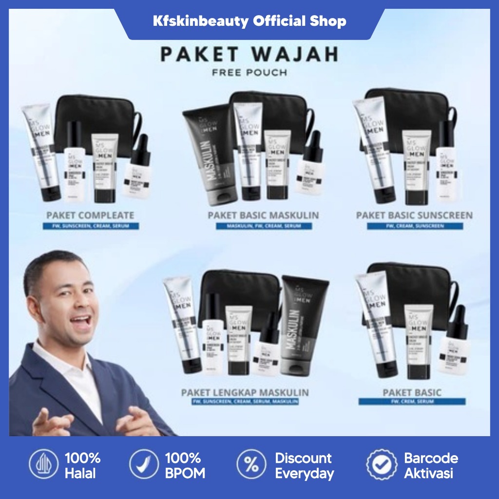 MS Glow Men Paket Basic Lengkap Skincare Pria Mencerahkan Wajah Menghilangkan Jerawat & Kusam