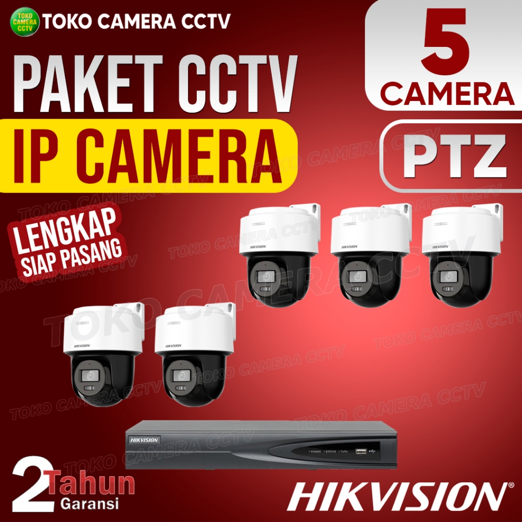 PAKET CCTV IP CAMERA PTZ HIKVISION 2MP 4MP 8 CHANNEL 5 KAMERA