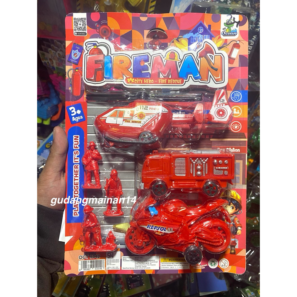 Mainan Miniatur Mobil Fireman Set Helicopter OCT5342