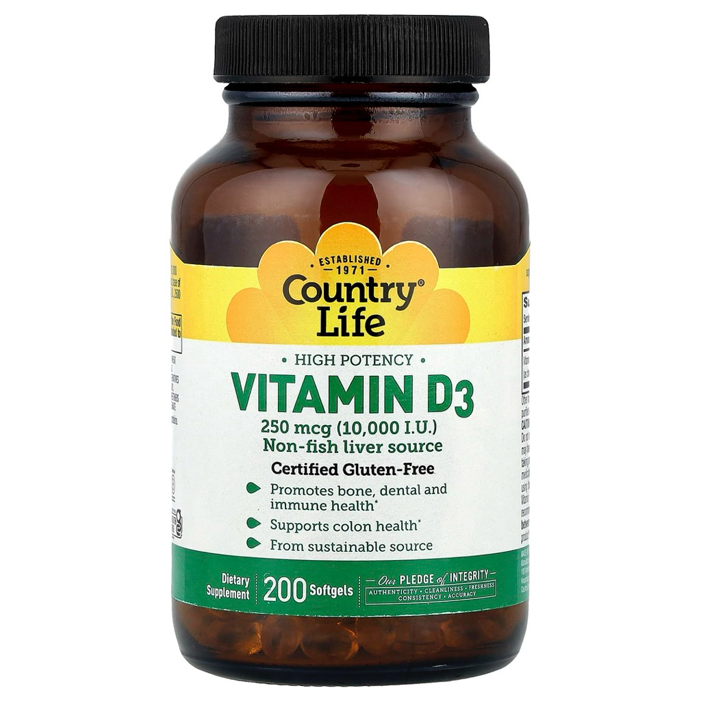 Country Life Vitamin D3 250 mcg 10000 IU 200 Softgels