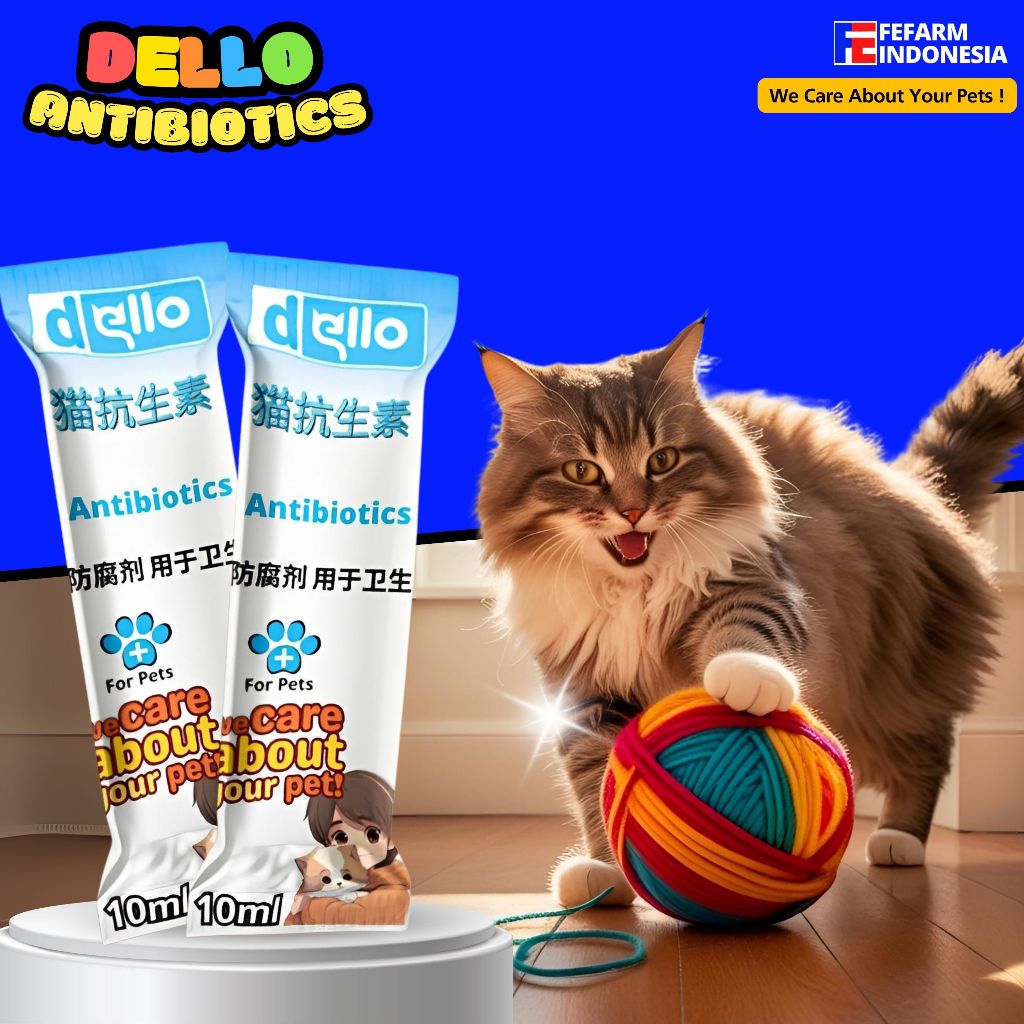 DELLO ANTIBIOTIK Cat 10ml Antibiotik Spektrum Luas untuk Kucing / Obat Hewan FEFARM