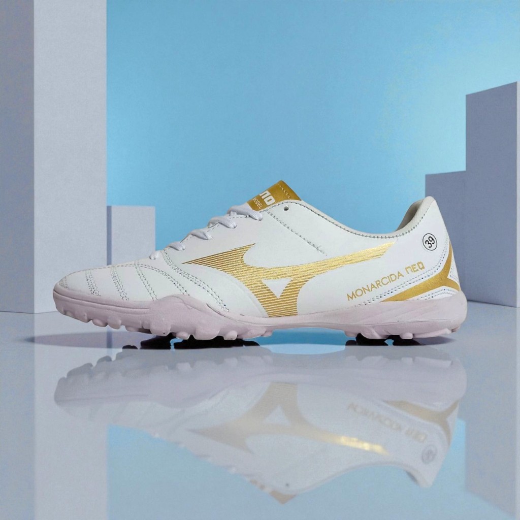 Sepatu Futsal Bergerigi Mizuno MOnarcida Neo White Gold
