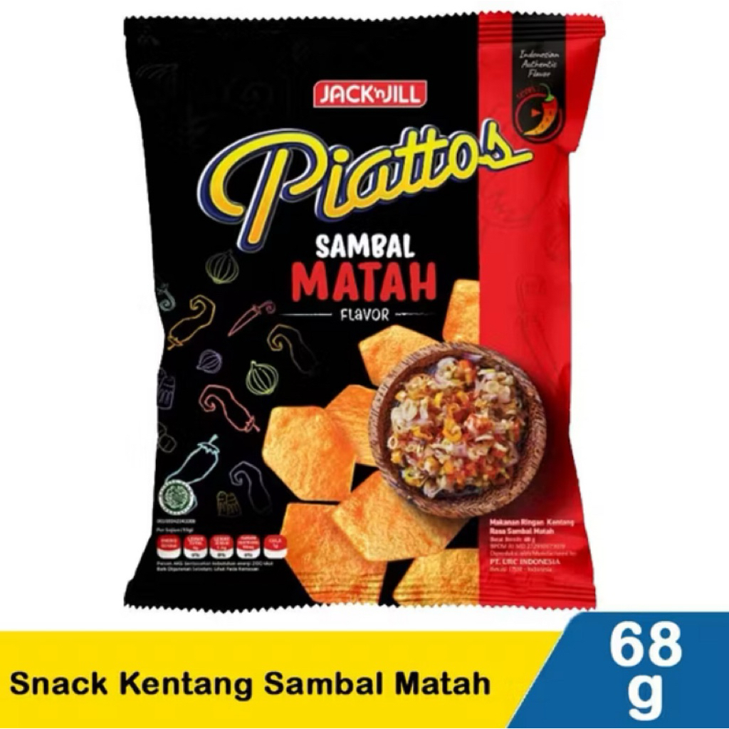 Jack n Jill Piattos Sambal Matah 68g | Snack Kentang Premium Rasa Sambal Matah Khas Bali | Renyah, G