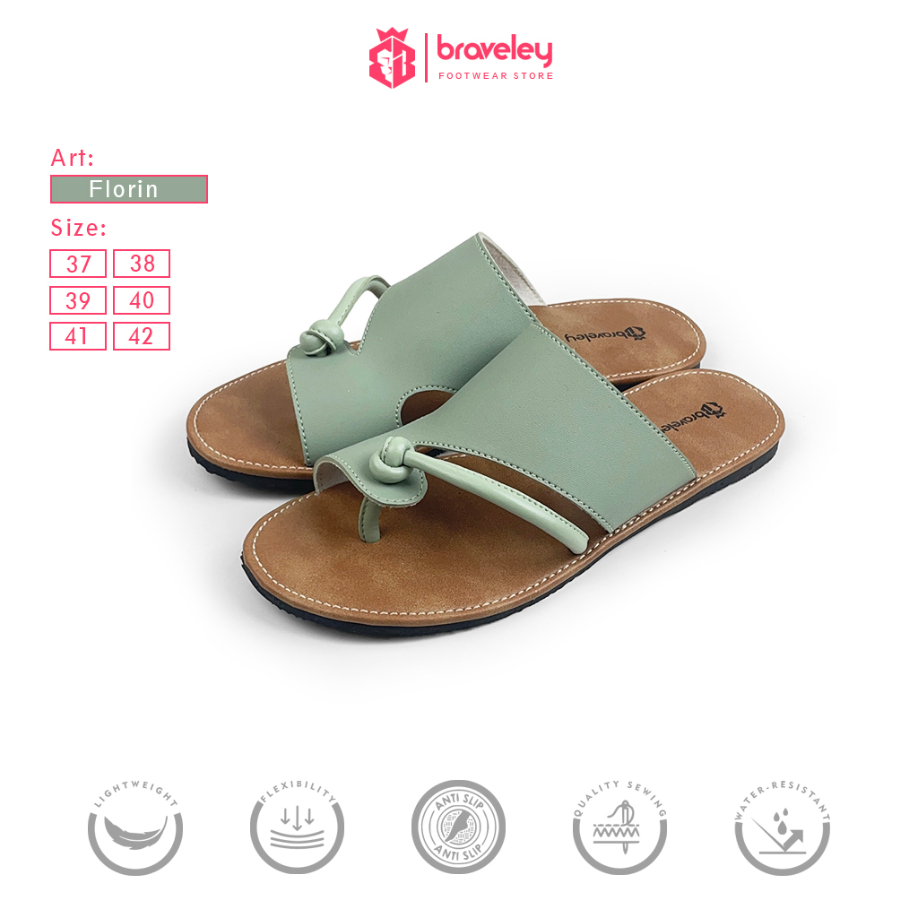 Sandal Wanita Slop Kokop Slide Flat Teplek Karet Sendal Cewek Jepit Warna Mint - Braveley Florin
