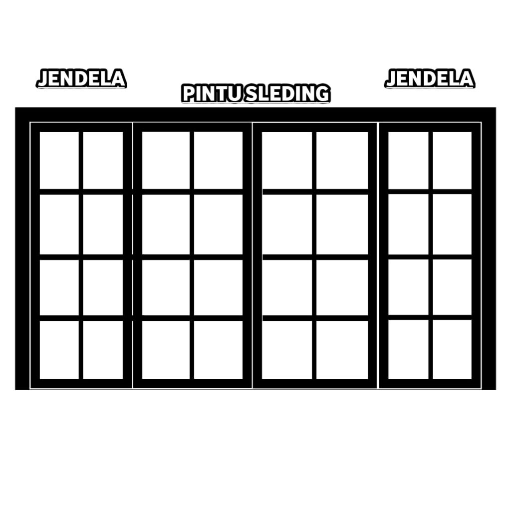 kusen pintu alumunium sleding dua pintu+kusen jendela hidup kanan kiri L280xT215 free packing kayu