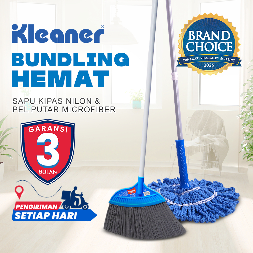 Kleaner Bundling Sapu Kipas dan Alat Pel Putar Microfiber Twist Mop Pembersih Lantai