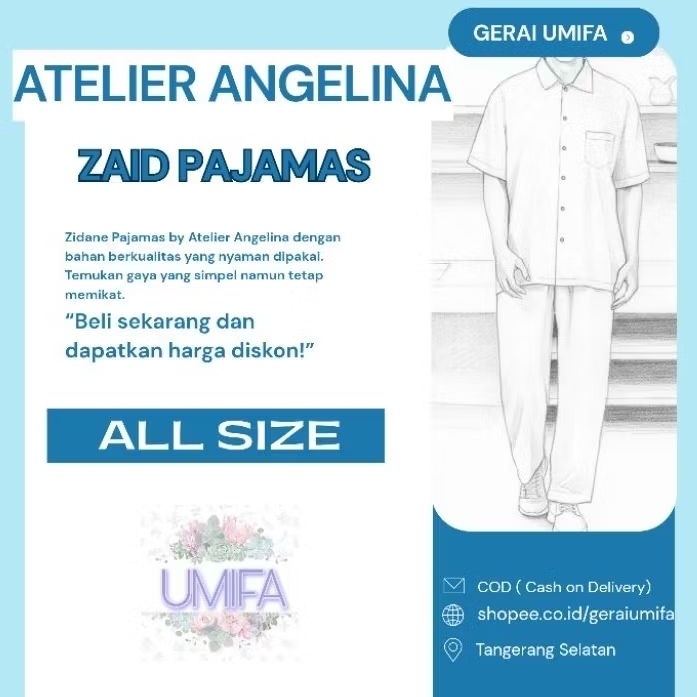 Zaid Pajamas Atelier Angelina Paris Viscose Piyama Setelan Unisex Rayon Premium