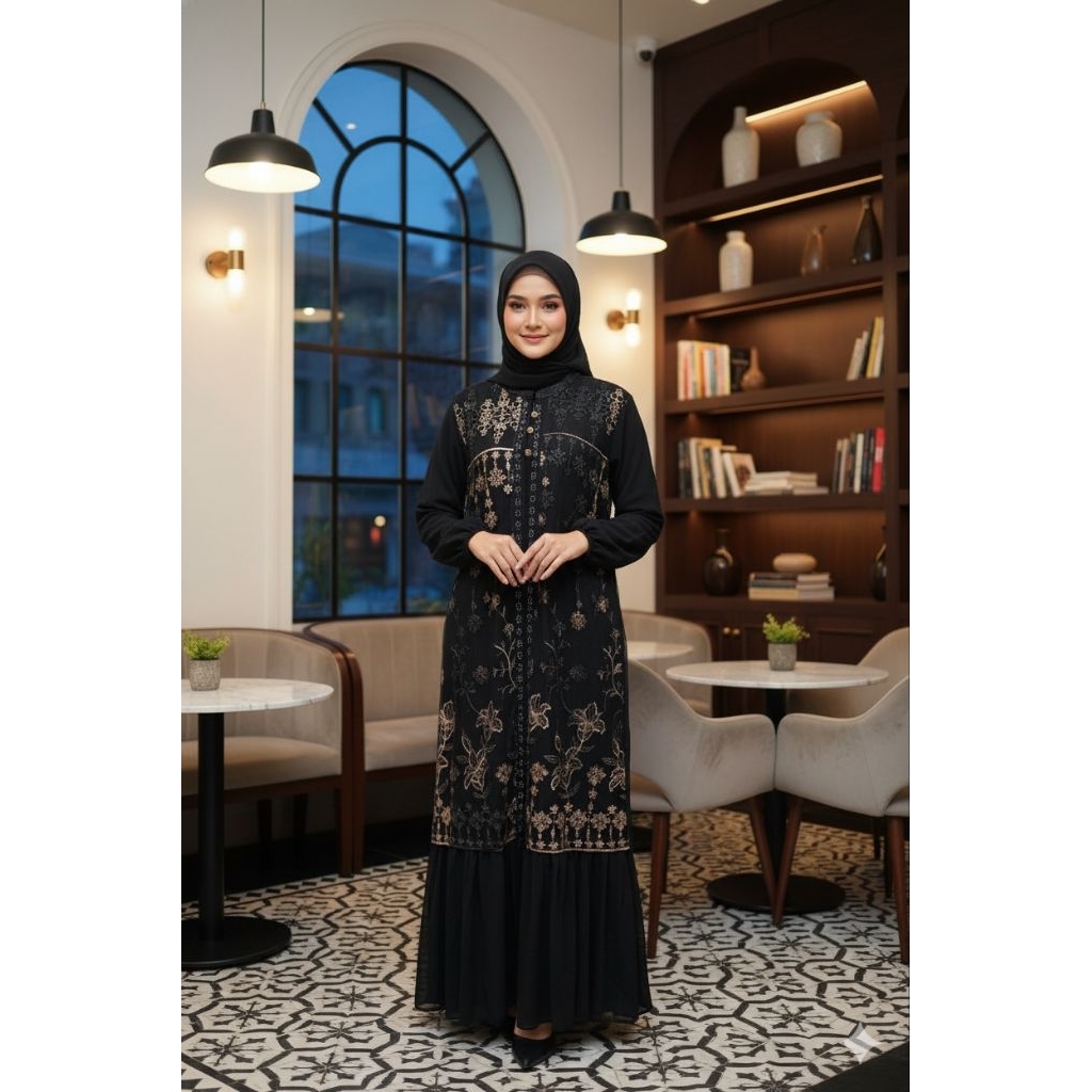 GAMIS Brokat Tile Terbaru |Gamis Brokat Tile | Gamis Brokat Premium |Gamis Ceruty Mix Brokat