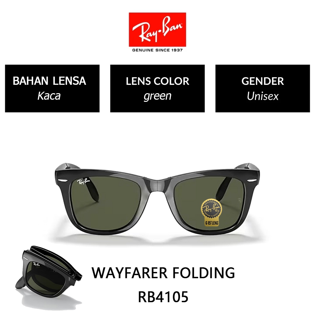 Kacamata Hitam RAY-BAN Wayfarer FOLDING CLASSIC | RB4105 601/58 | Full Fitting | Sunglasses | 54mm B