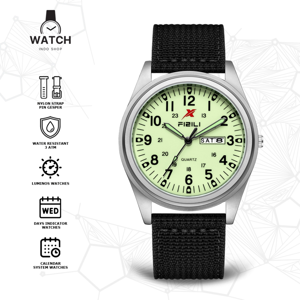 Indoshopwatches Jam Tangan Pria Analog FIZILI 1033 Luminos Watches Strap Nilon
