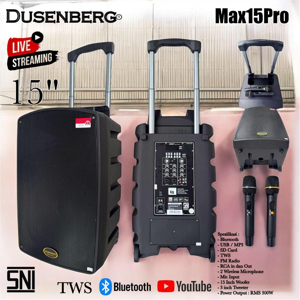 Speaker Professional Portable 15 inch Dusenberg / dusen berg — Max 15 pro / Max15Pro Bluetooth Tws 2 wireless Pro Vocal