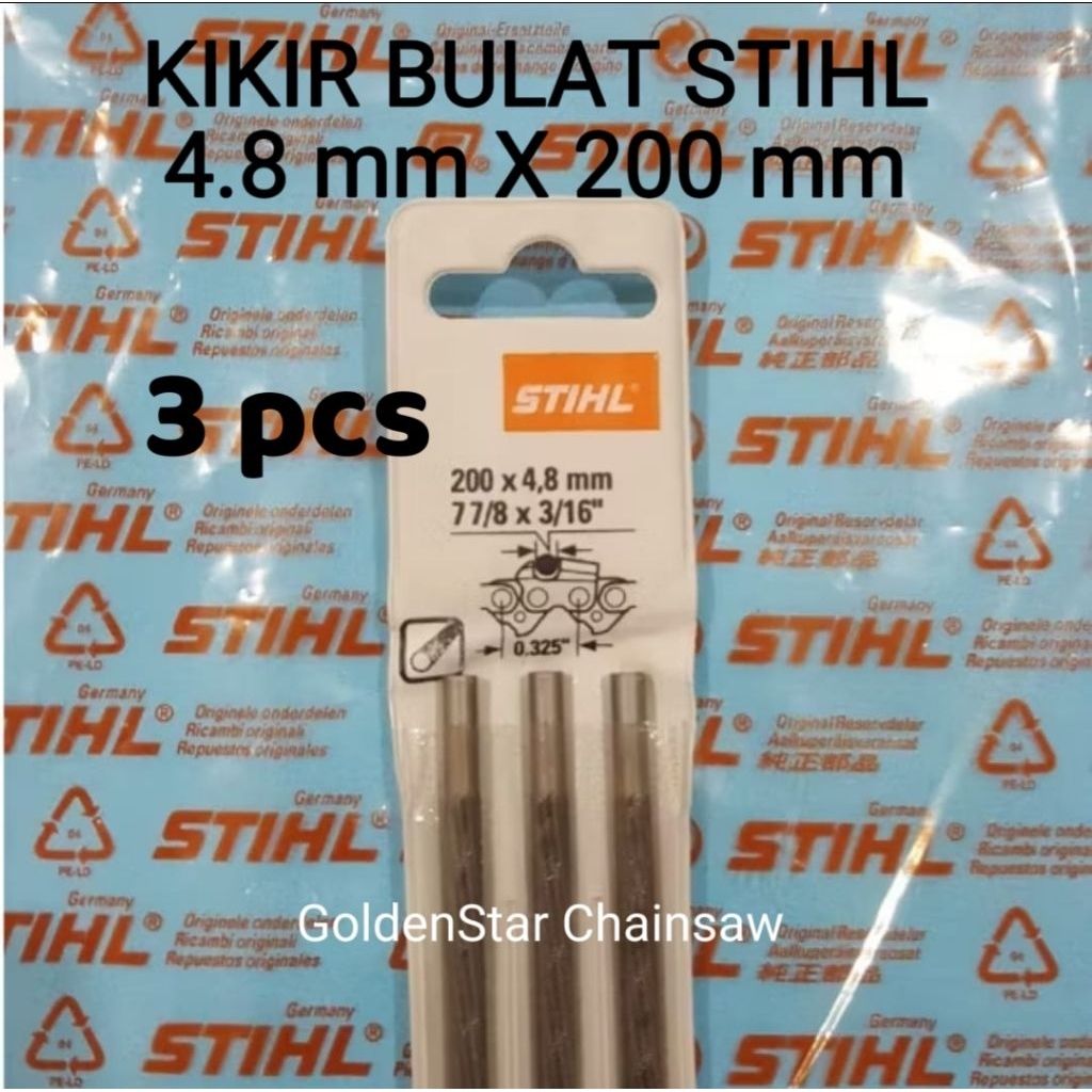 3 pcs Kikir Bulat Stihl 4.8 mm X 200 mm Original.3 buah kikir Bulat Stihl 4,8 mm X 200 mm