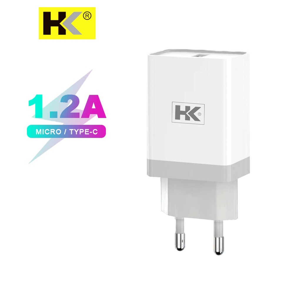 Original Charger HK D88 Single Port USB 5V 1.2A Free Micro / Type-C Cable