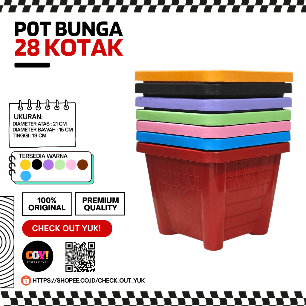 Pot Bunga Plastik Kotak 28 | Pot Bunga Tanaman Kotak Plastik Besar 28 Aesthetic | Warna Warni | Harg