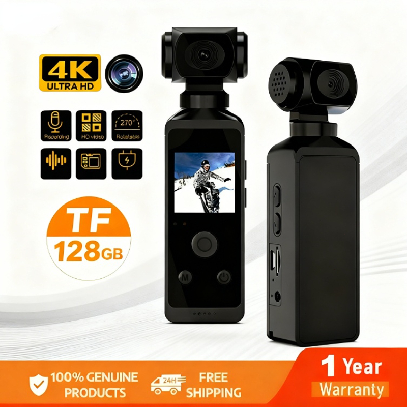4K Pocket WiFi Kamera Digital Pocket HD Camcorder kamera action Rotasi 270° dengan Housing Tahan Air