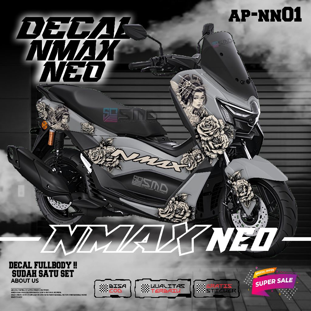 DECAL FULLBODY STICKER YAMAHA NMAX NEO TURBO MOTIF GEISHA JEPANG KEREN SATU SET