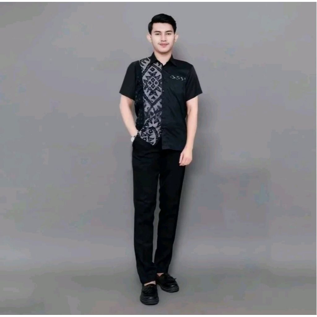 kemeja pria motif kain tenun batik