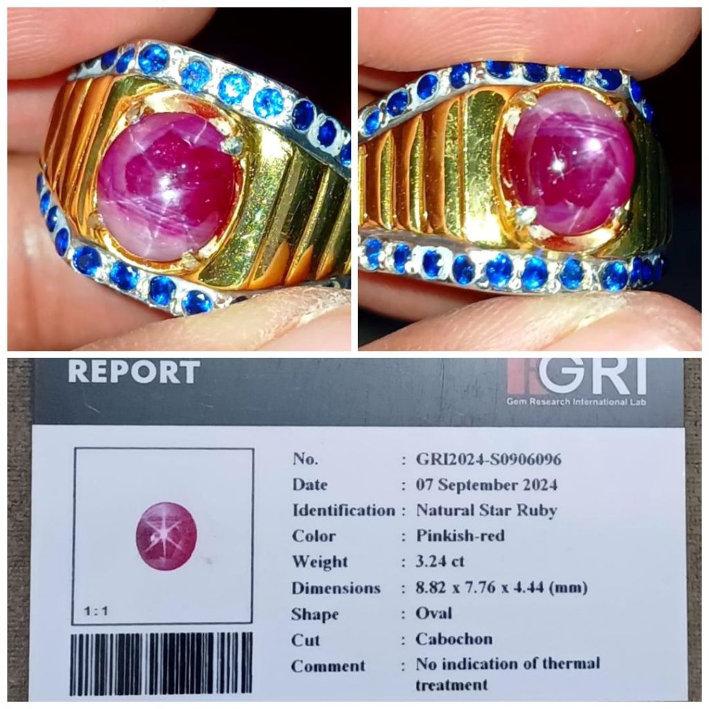 Natural Ruby Star Burma Pigeon blood no heat no treatment 3.24 carat GRI memo