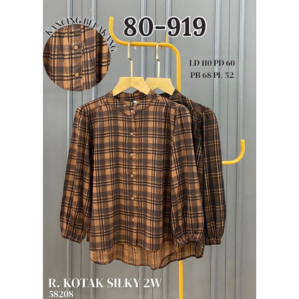 (New Collection) Kemeja Blouse Blus Pakaian Wanita Bahan Rayon Motif kotak Gingham