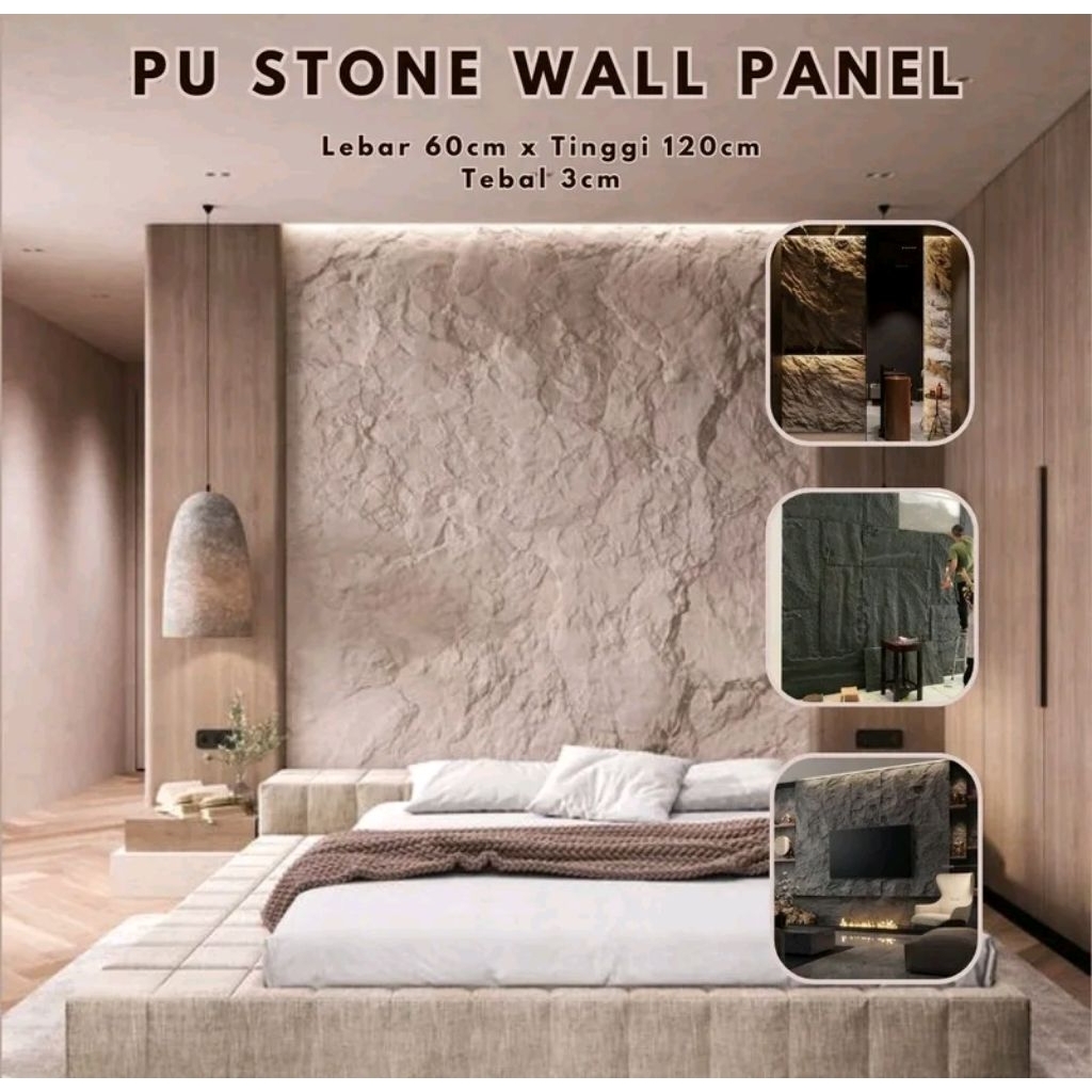 PU Stone Panel Batu Alam 3D Wallpanel | Wall Stone Dekorasi Dinding Uk 60x120